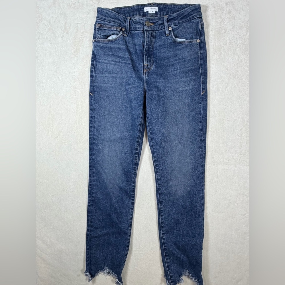 Good American Size 2 / 26 Distressed Hem Slim Dark Blue Ankle Jeans - Picture 4 of 10